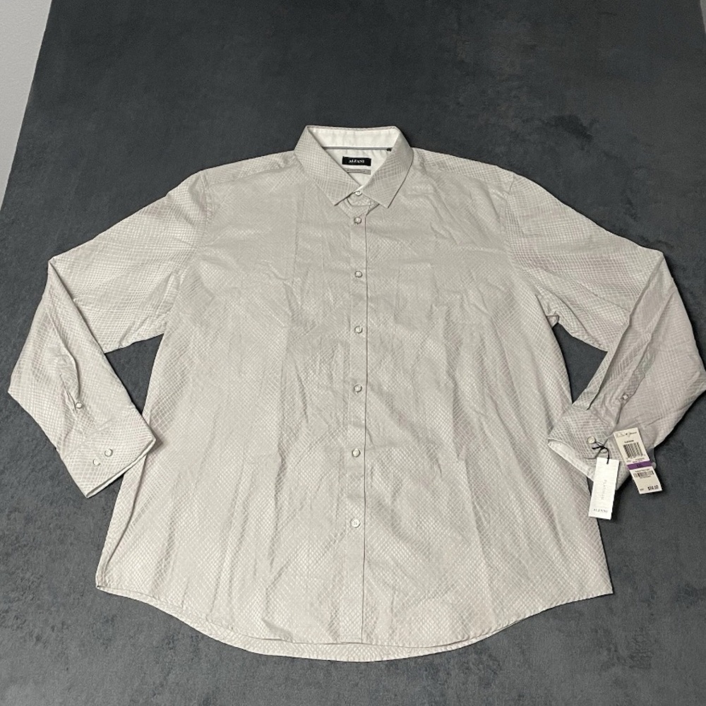 Alfani Button Up Cotton Shirt Men XXL Gray Geo Print Casual Long Sleeve Collared